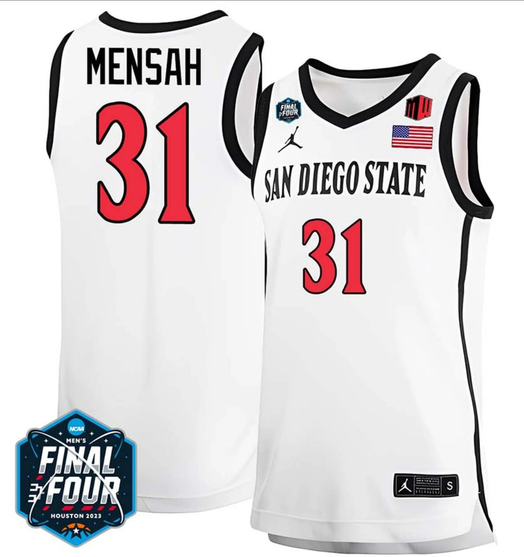 Nathan Mensah Jersey San Diego State Aztecs College Basketball 2023 NCAA Final Four White #31 by My store basketball