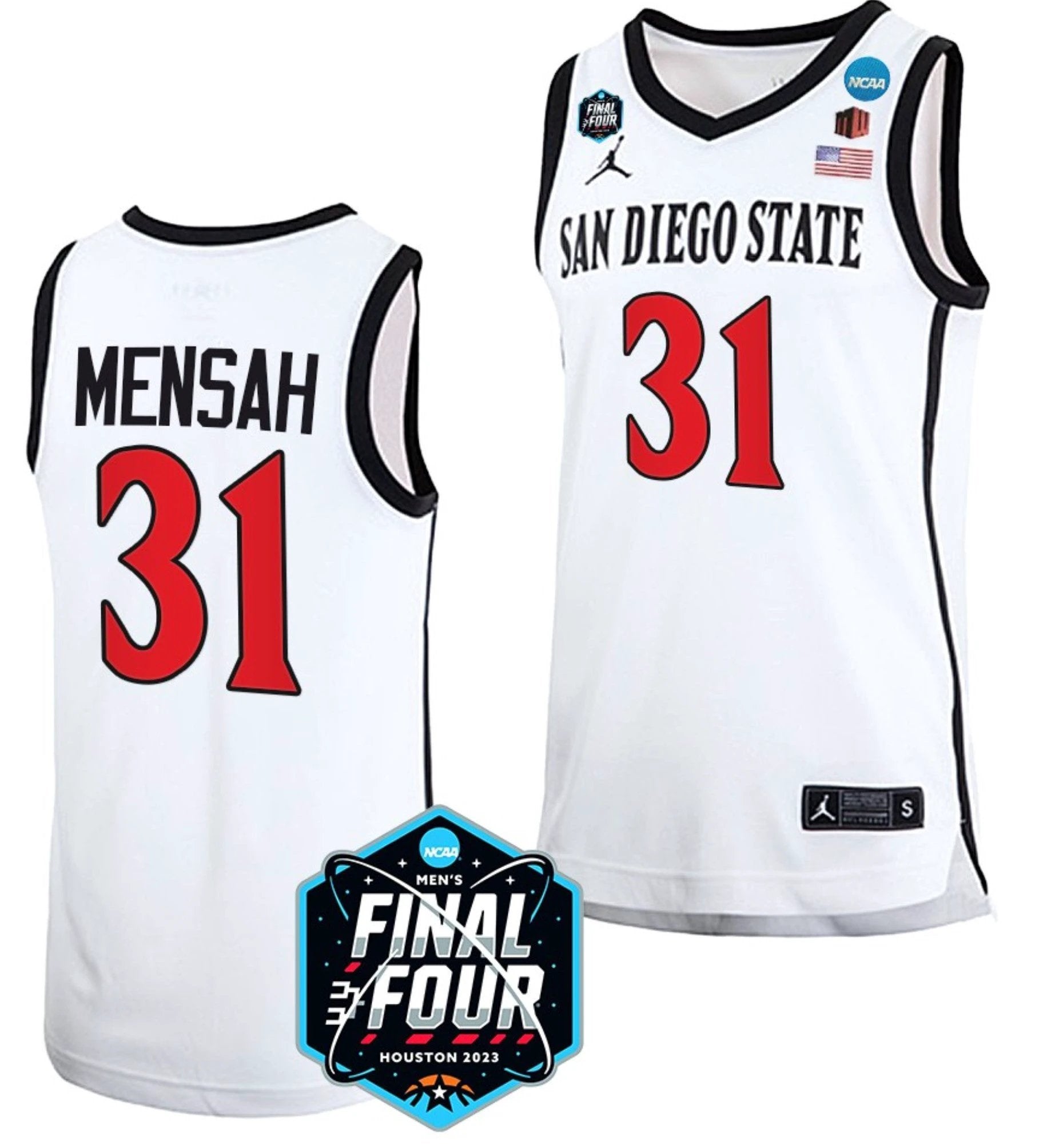 Nathan Mensah Jersey San Diego State Aztecs College Basketball 2023 NCAA Final Four White #31 by My store basketball