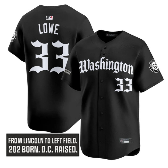 Nathaniel Lowe Jersey #33 Washington Nationals Gothic Capitol Edition Black by My Store