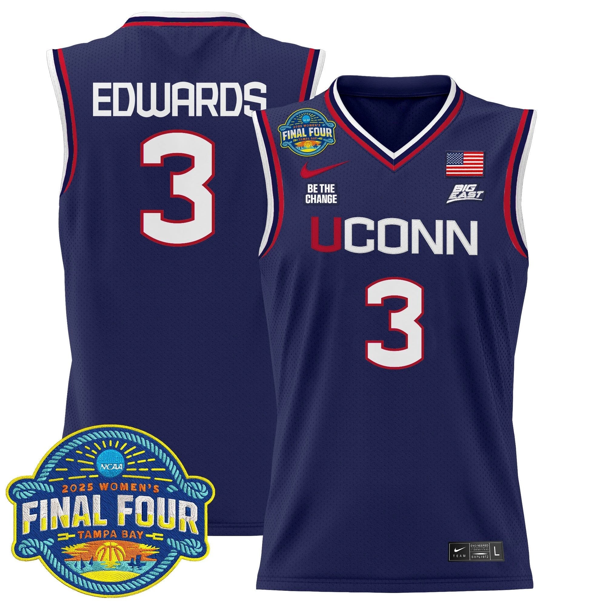 Aaliyah Edwards Jersey #3 UConn Huskies 2025 Big Eat Final Four Patch Navy by My store basketball