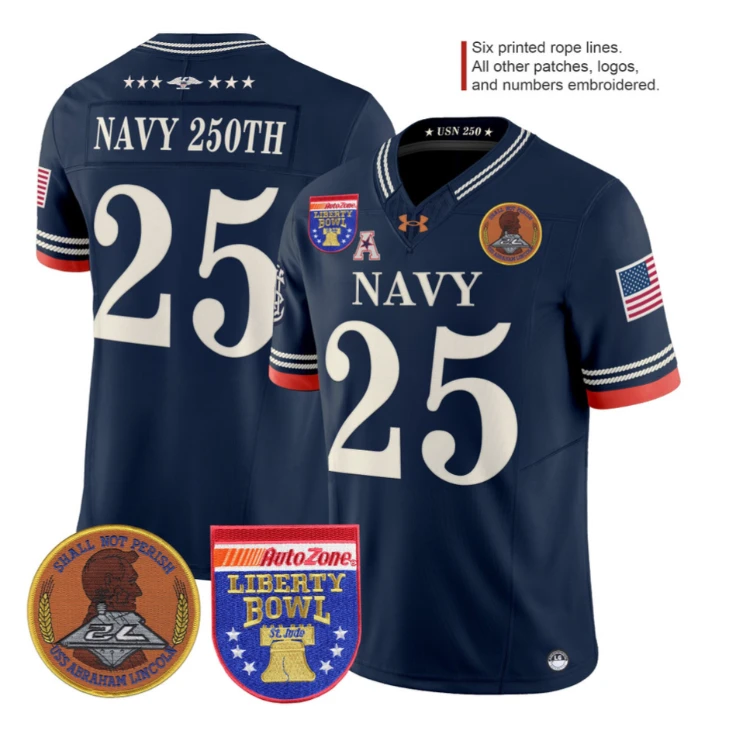 Navy 250th Jersey #25 Navy Midshipmen 250th 2026 Liberty Bowl Stitched Navy by My Store NCAA Football Jerseys