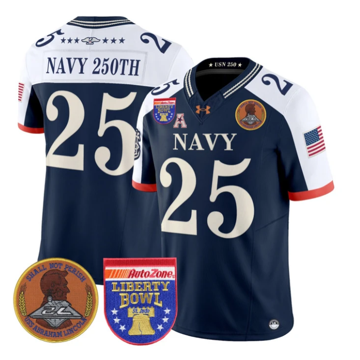 Navy 250th Jersey #25 Navy Midshipmen 250th 2026 Liberty Bowl Stitched Navy Alternate by My Store NCAA Football Jerseys