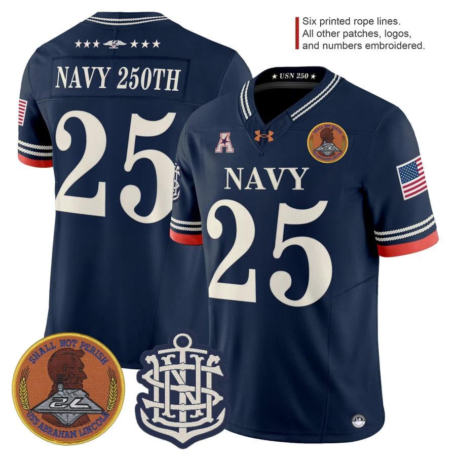 Navy 250th Jersey Navy Midshipmen 250th Anniversary Limited Stitched by My Store NCAA Football Jerseys