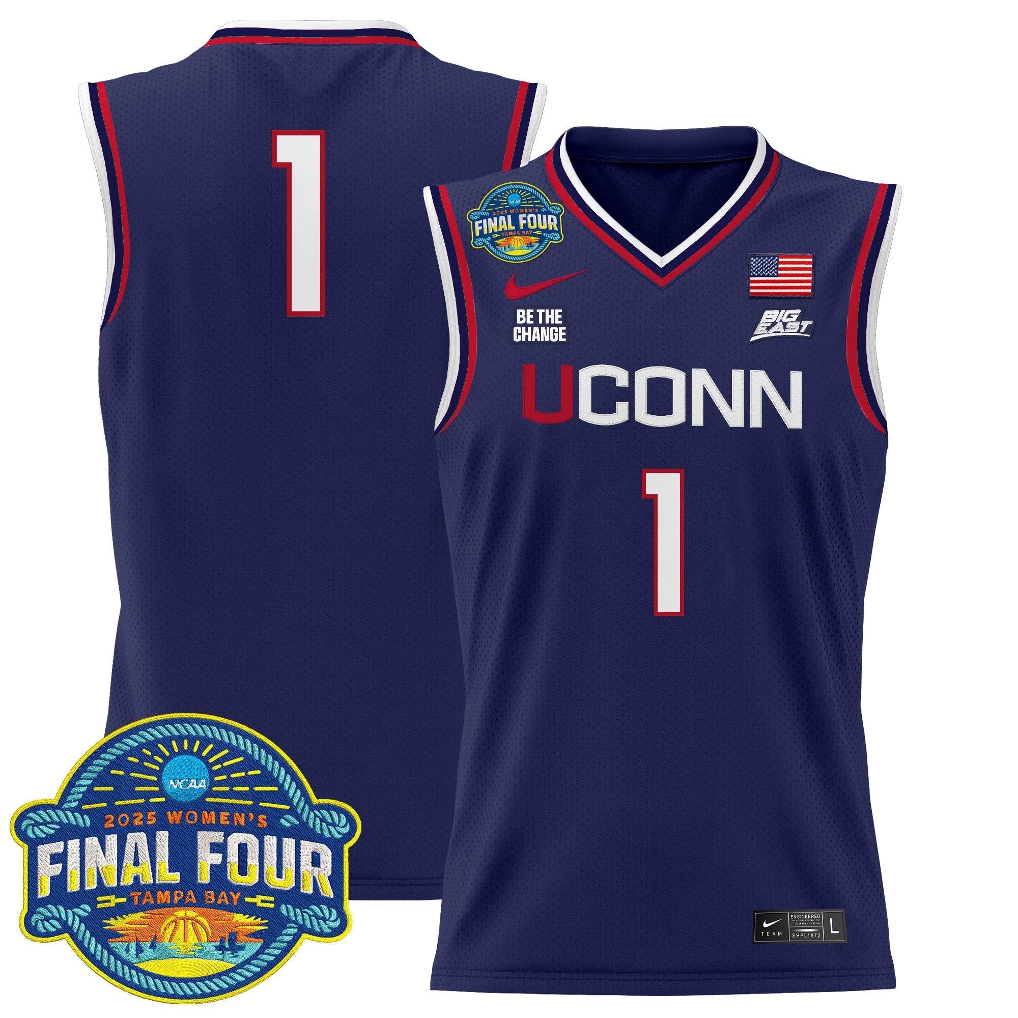Team Jersey #1 UConn Huskies 2025 Big Eat Final Four Patch Stitched Navy by My store basketball