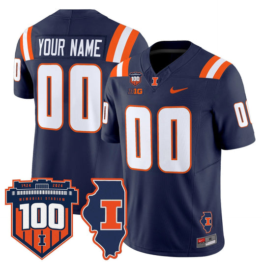 Custom Illinois Fighting Jersey Name, Number 100th Memorial Stadium Navy by My Store
