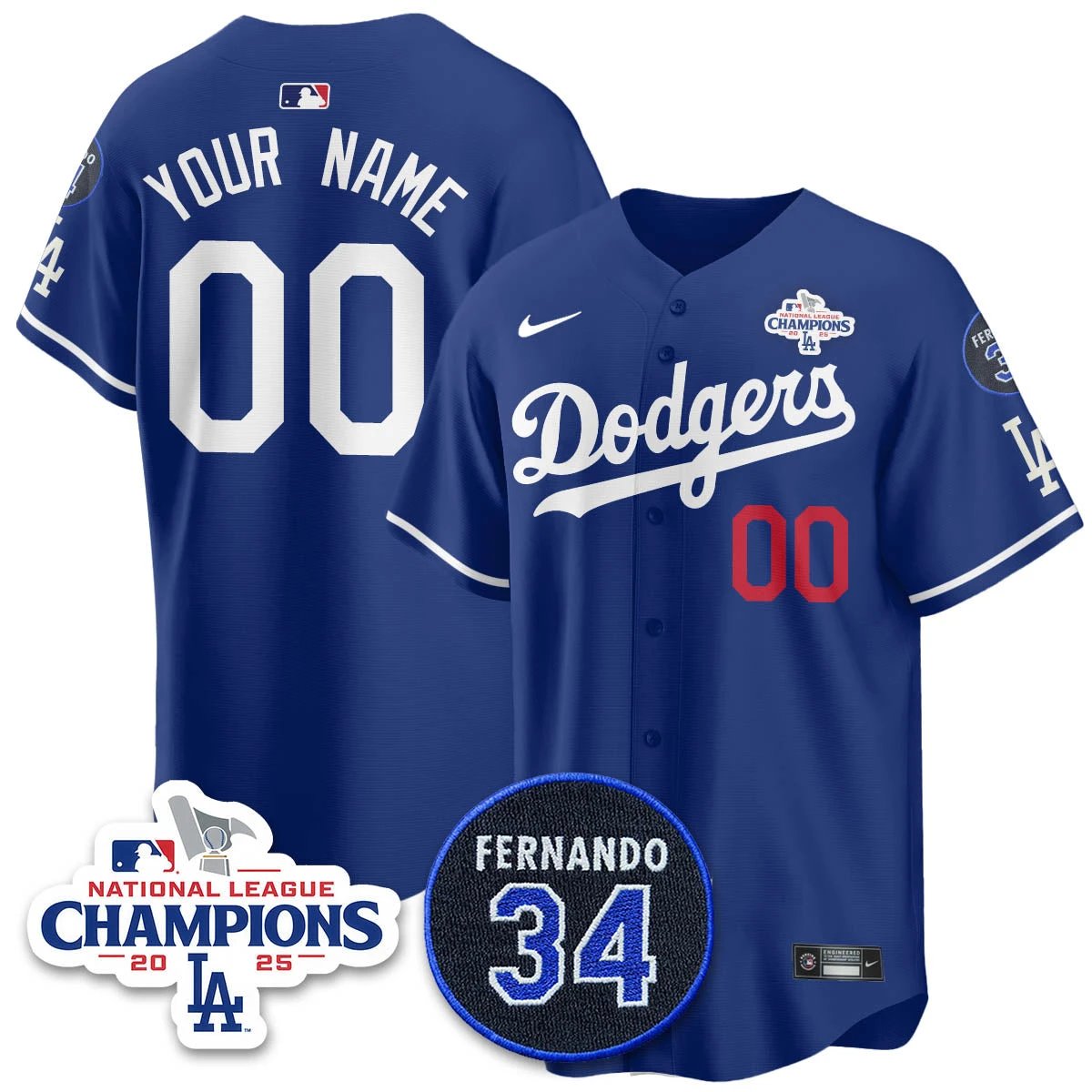 Los Angeles Dodgers 2025 NL Champions Jersey - All Stitched by Los Angeles Dodgers