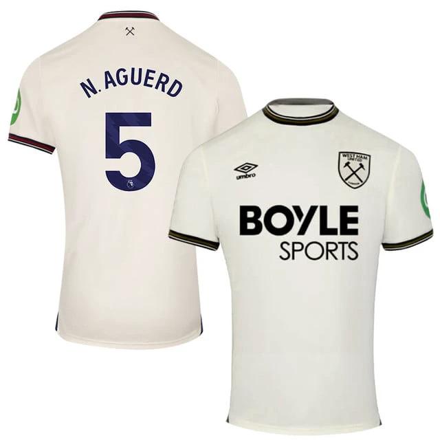 Nayef Aguerd #5 West Ham United 2025-26 Away Match Jersey – Cream by Soccer Jersey
