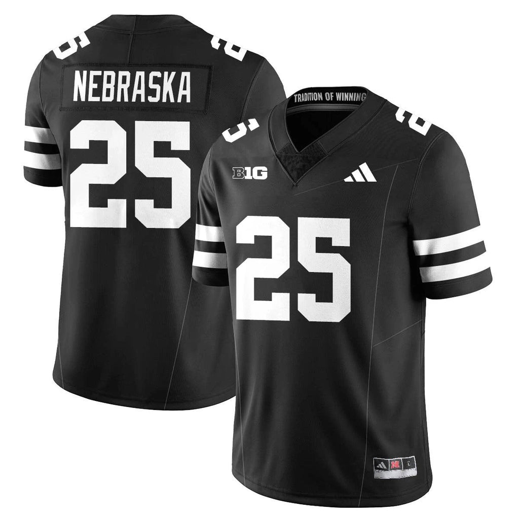 Nebraska Jersey #25 Nebraska Football 2025 Blackout Stitched Black by My Store NCAA Football Jerseys