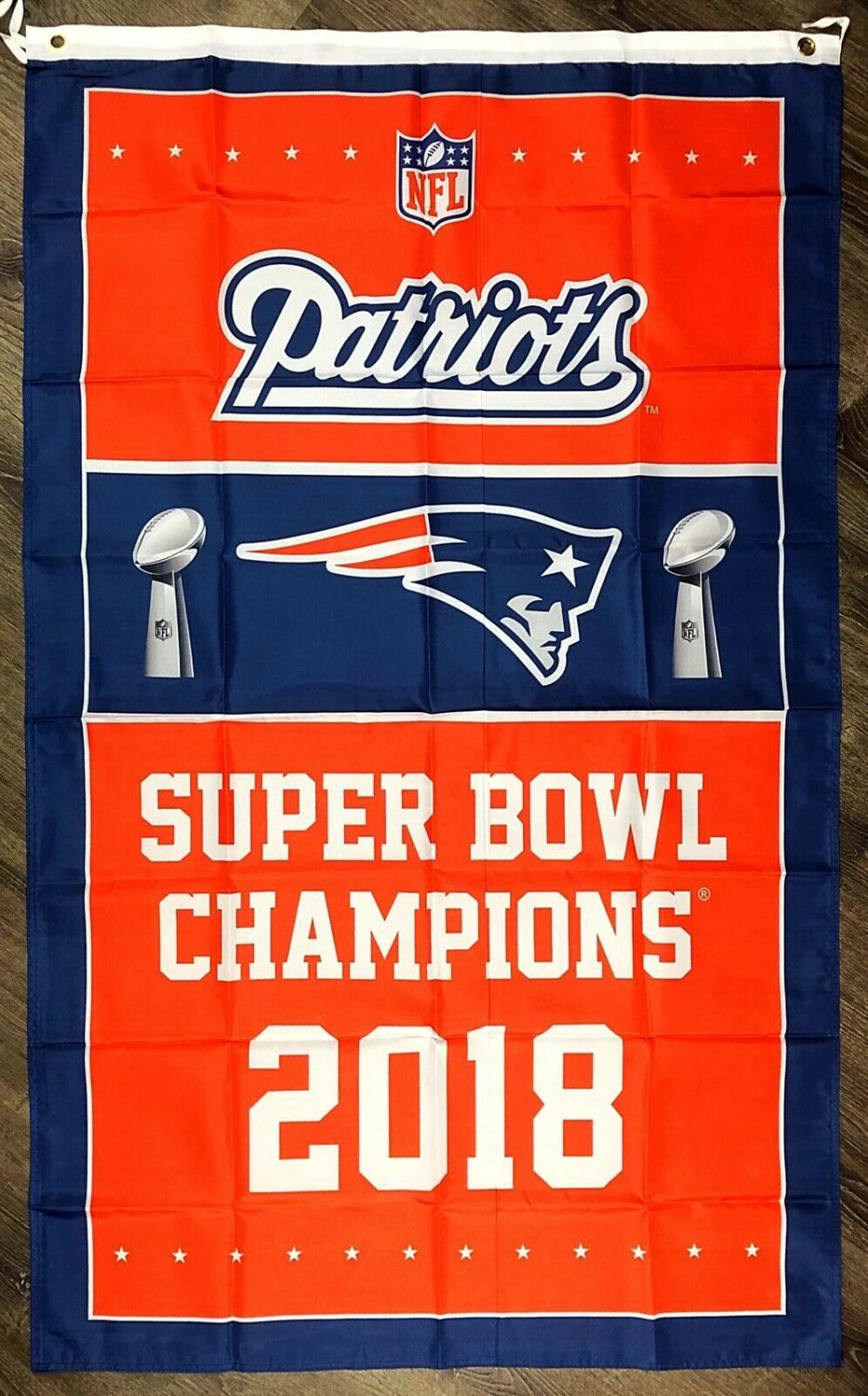 New England Patriots Super Bowl Championship Flag 3x5 ft Sports Banner Man-Cave Vertical by flagsjustdoit