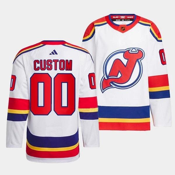 New Jersey Devils Custom White 2022-23 Reverse Retro Stitched Jersey by Hockey David