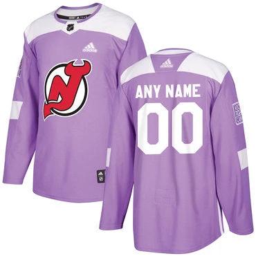 New Jersey Devils Purple Pink Custom Hockey Fights Cancer Practice Jersey by Hockey David