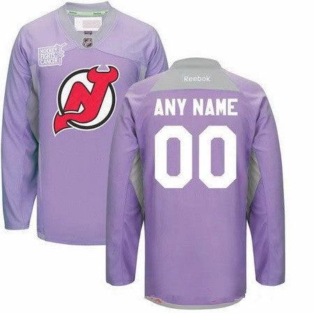 New Jersey Devils Purple Pink Custom Reebok Hockey Fights Cancer Practice Jersey by Hockey David