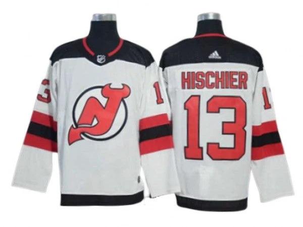 New Jersey Devils #13 Nico Hischier White Away Jersey by Hockey David