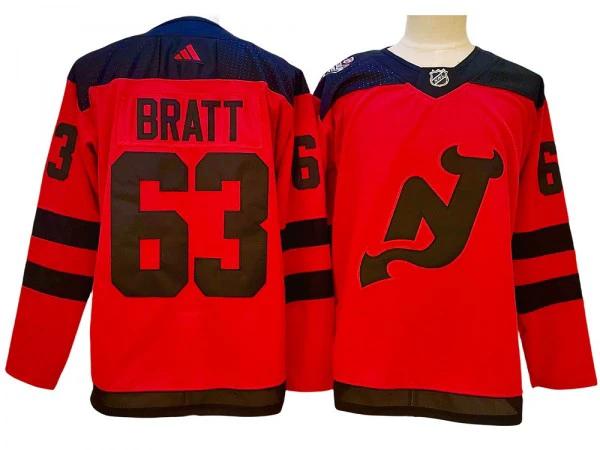 New Jersey Devils #63 Jesper Bratt Red 2024 Stadium Series Jersey by Hockey David