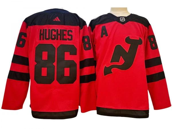 New Jersey Devils #86 Jack Hughes Red 2024 Stadium Series Jersey by Hockey David