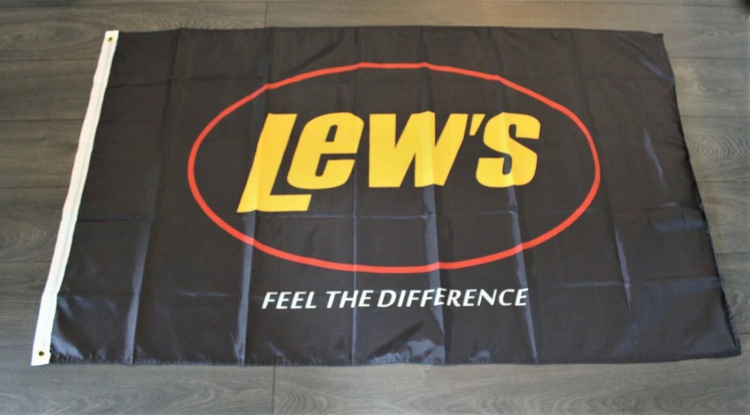 New Lews Banner Flag Fishing Rods Rod Reel Bait Shop Man Cave Marina Store Dock 3x5ft by flagsjustdoit