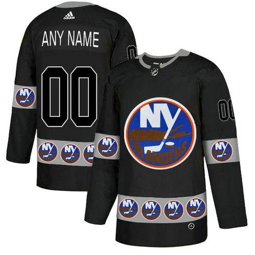 New York Islanders Custom Black Team Logos Fashion Jersey by Hockey David