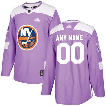 New York Islanders Purple Pink Custom Hockey Fights Cancer Practice Jersey by Hockey David