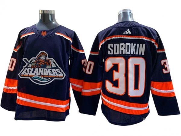 New York Islanders #30 Ilya Sorokin Navy Reverse Retro 2.0 Jersey by Hockey David