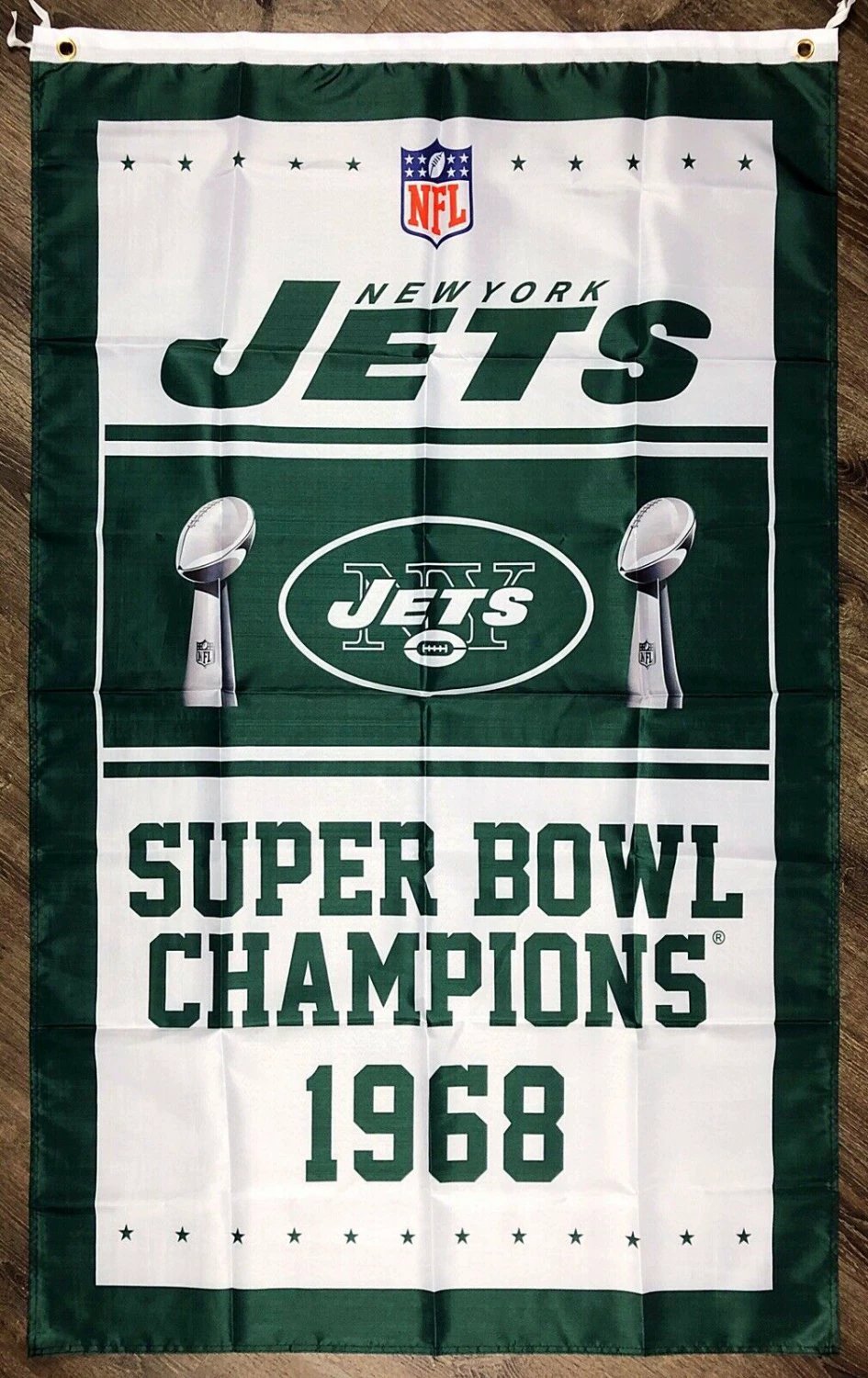 New York Jets Super Bowl Championship Flag 3x5 ft Football Banner Man-Cave by flagsjustdoit