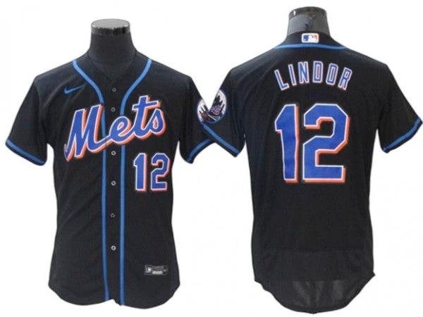 New York Mets #12 Francisco Lindor Black Flex Base Jersey by My Store