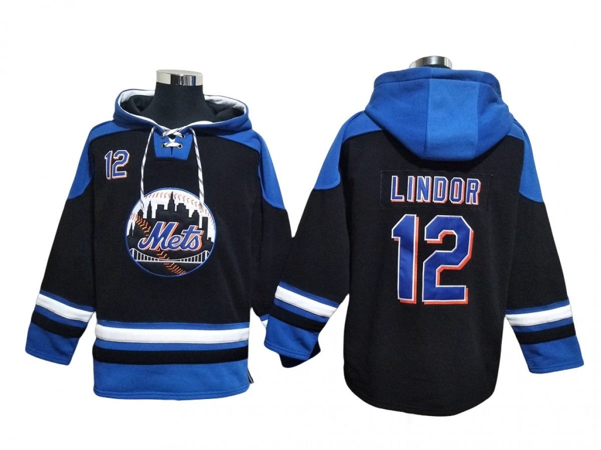 New York Mets #12 Francisco Lindor Black Pullover Hoodie by Hoodie Pullover