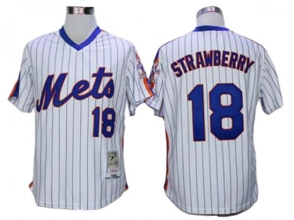 New York Mets #18 Darryl Strawberry White Pinstripe 1986 Throwback Jersey by My Store