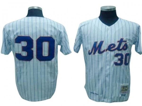 New York Mets #30 Nolan Ryan White Stripe Throwback Jersey by My Store