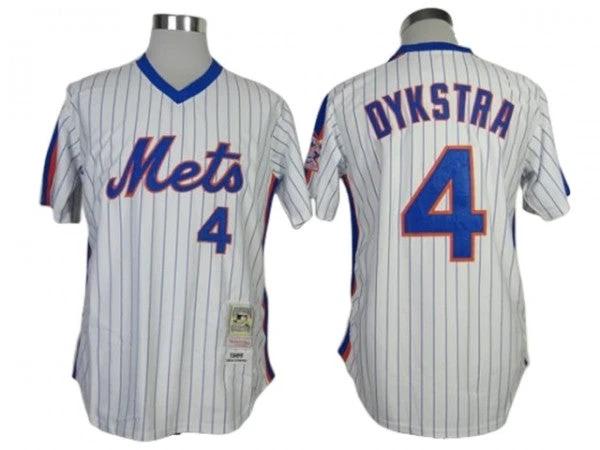 New York Mets #4 Lenny Dykstra White Pinstripe 1986 Throwback Jersey by My Store