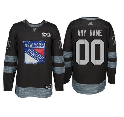 New York Rangers Black 1917-2017 100th Anniversary Stitched NHL Custom Jersey by Hockey David