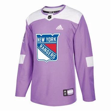 New York Rangers Purple Pink Custom Hockey Fights Cancer Practice Jersey by Hockey David