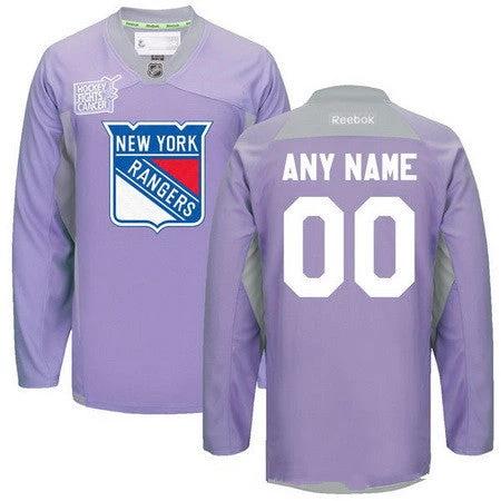 New York Rangers Purple Pink Custom Reebok Hockey Fights Cancer Practice Jersey by Hockey David