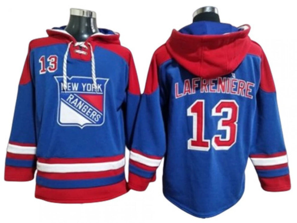 New York Rangers #13 Alexis Lafrenière Blue Ageless Must-Have Lace-Up Pullover Hoodie by Hoodie Pullover