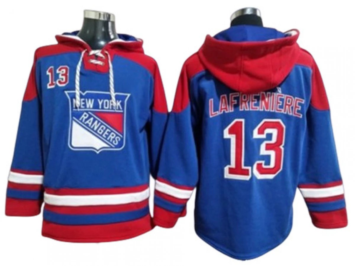 New York Rangers #13 Alexis Lafrenière Blue Ageless Must-Have Lace-Up Pullover Hoodie by Hoodie Pullover