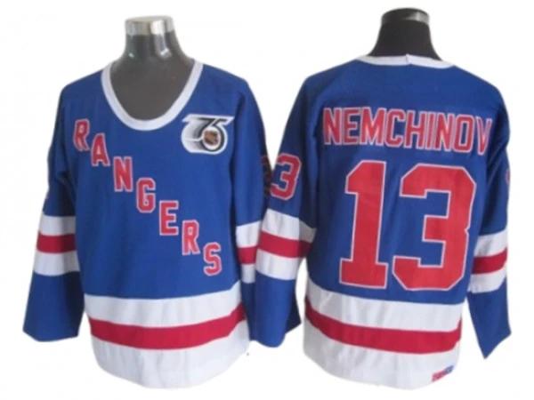New York Rangers #13 Sergei Nemchinov Blue 75TH Vintage CCM Jersey by Hockey David