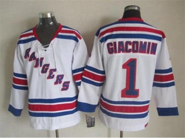 New York Rangers #1 Eddie Giacomin Vintage CCM Jersey - White by Hockey David