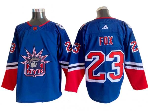 New York Rangers #23 Adam Fox Blue 2022&23 Reverse Retro Jersey by Hockey David