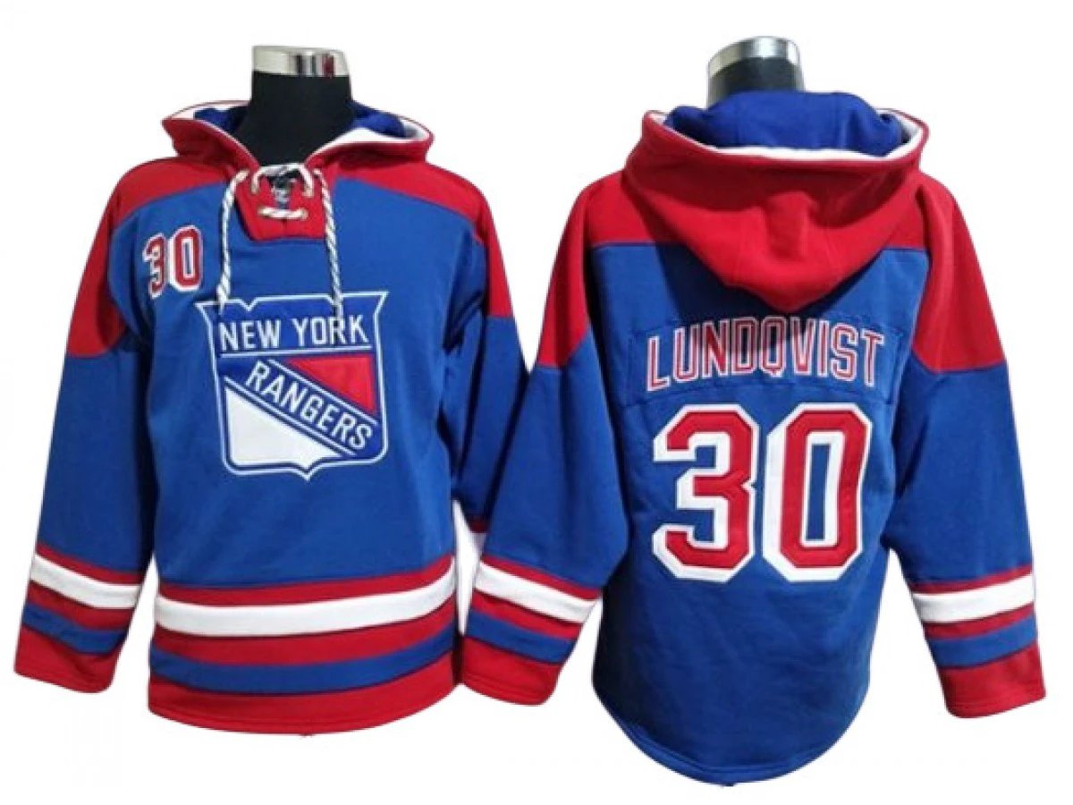 New York Rangers #30 Henrik Lundqvist Blue Ageless Must-Have Lace-Up Pullover Hoodie by Hoodie Pullover