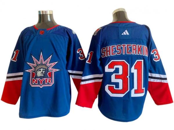 New York Rangers #31 Igor Shesterkin Blue 2022&23 Reverse Retro Jersey by Hockey David