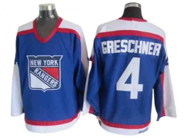 New York Rangers #4 Ron Greschner Blue 1977 Vintage CCM Jersey by Hockey David