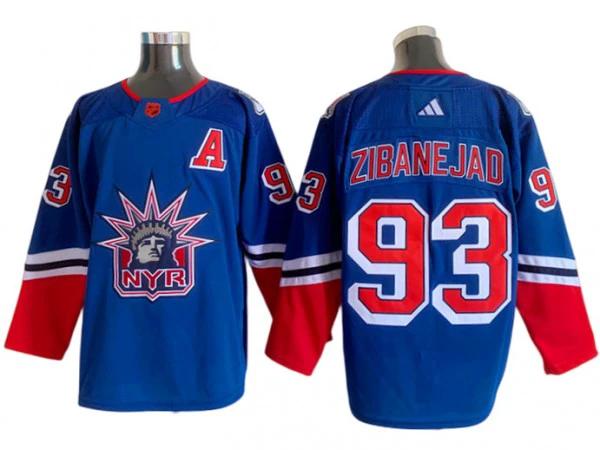 New York Rangers #93 Mika Zibanejad Blue 2022&23 Reverse Retro Jersey by Hockey David