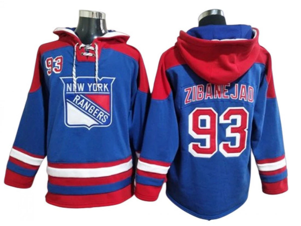 New York Rangers #93 Mika Zibanejad Blue Ageless Must-Have Lace-Up Pullover Hoodie by Hoodie Pullover