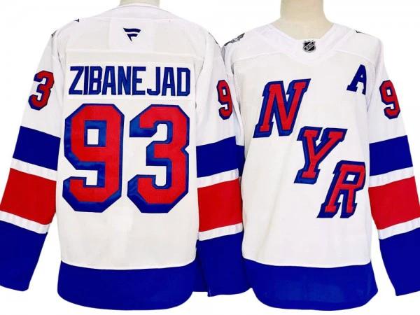 New York Rangers #93 Mika Zibanejad White 2024 Stadium Jersey by Hockey David