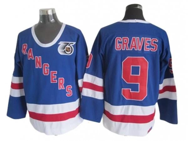 New York Rangers #9 Adam Graves Blue 75TH Vintage CCM Jersey by Hockey David