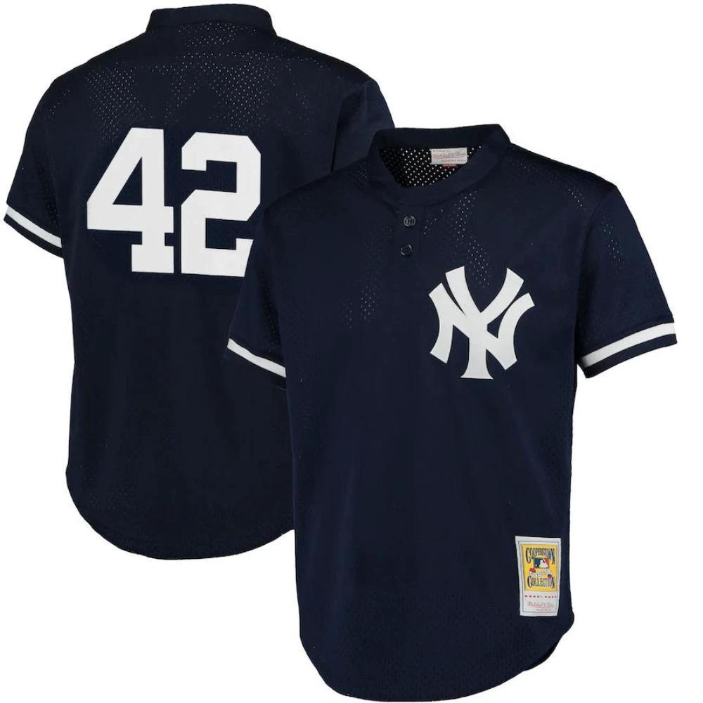 New York Yankees Mariano Rivera Navy Throwback Mesh Pullover Jersey by My Store