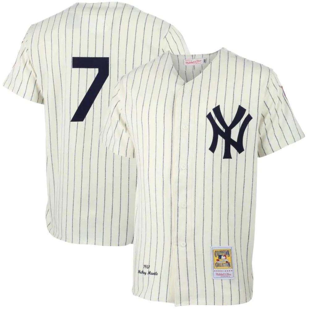 New York Yankees Mickey Mantle Cream 1951 Throwback Jersey by My Store