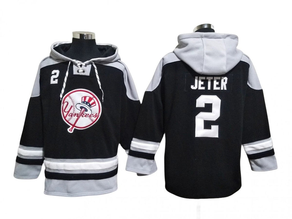 New York Yankees #2 Derek Jeter Black Pullover Hoodie by Hoodie Pullover