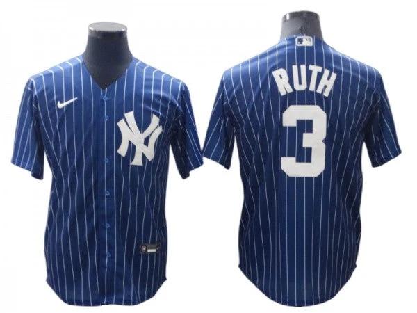 New York Yankees #3 Babe Ruth Blue Pinstripe Cool Base Jersey by My Store