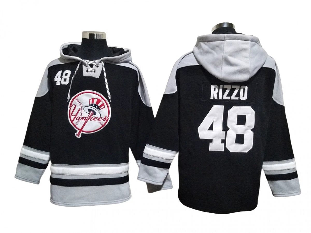 New York Yankees #48 Anthony Rizzo Black Pullover Hoodie by Hoodie Pullover