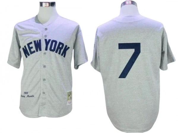 New York Yankees #7 Mickey Mantle 1952 Gray Road Throwback Jersey by My Store